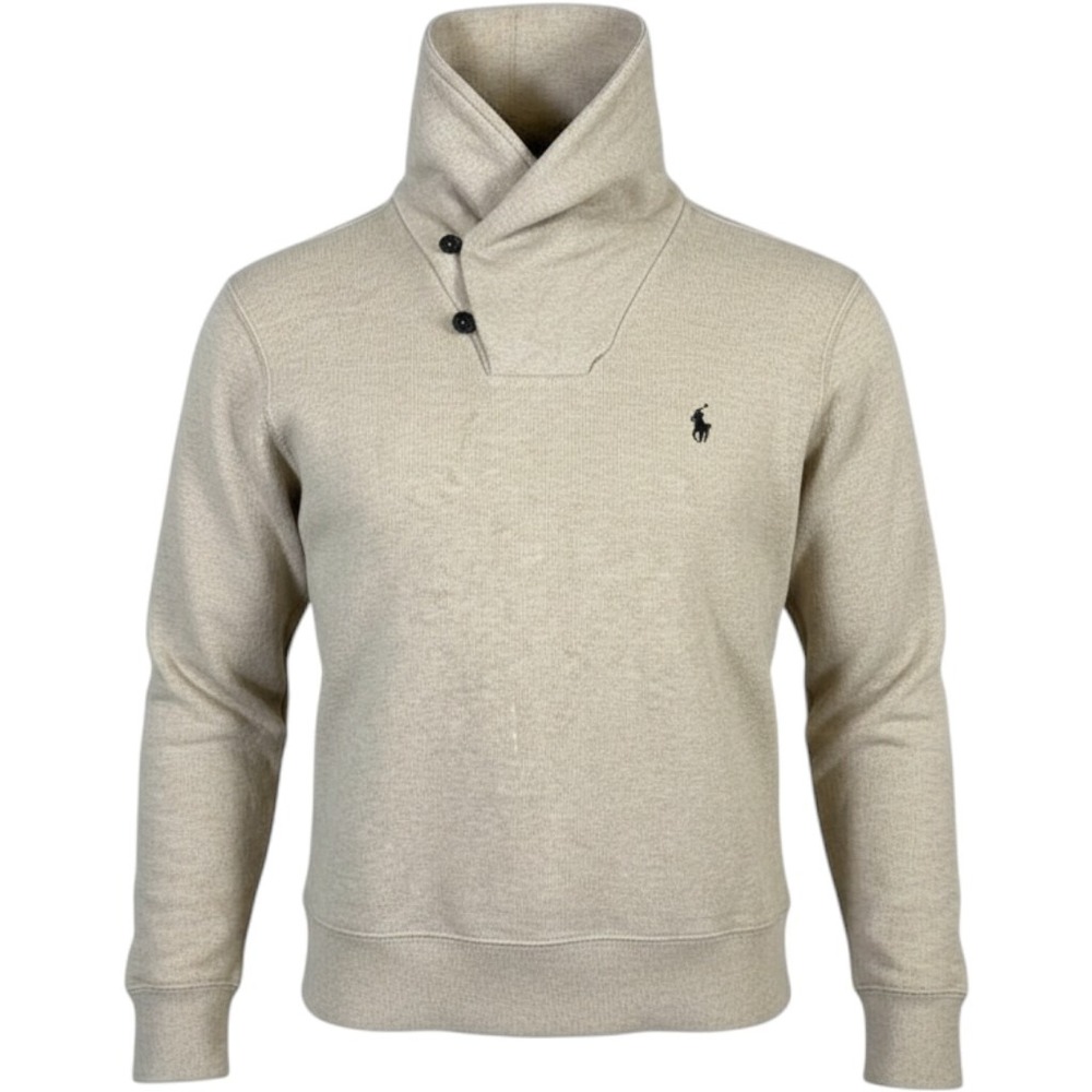Polo Ralph Lauren Mens Shawl Collar Cotton Pullover Sweater Tan Heather Small